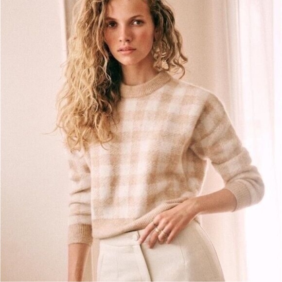 Sezane Cream and Tan Checkered Sweater - Picture 2 of 5